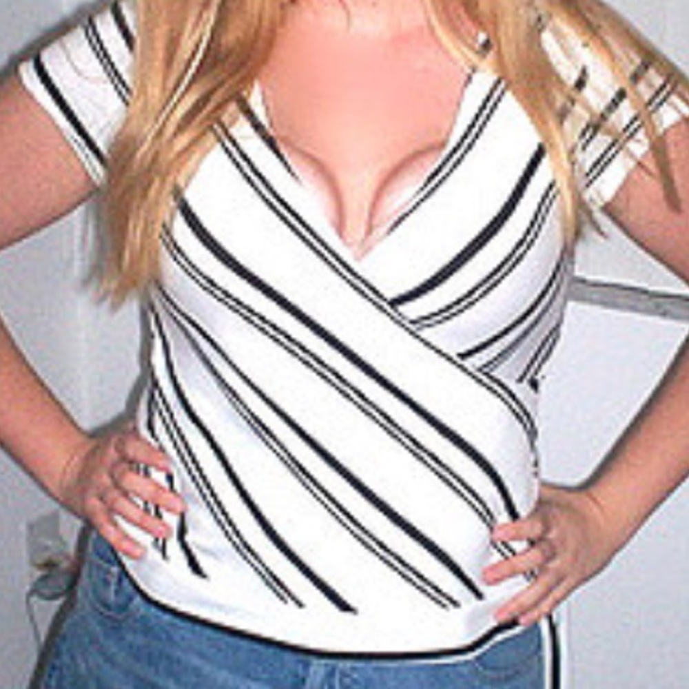 Surplice wrap black n white stripe top